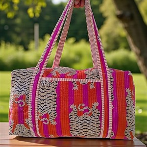 Sac de voyage indien fait main, imprimé tigre coloré, motif rayé, grande capacité, pour femme - Product Image 1