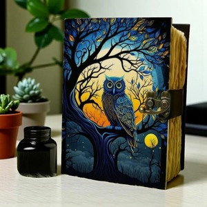 Owl Leather Grimoire Journal <b>Book</b> of Shadows Witchcraft Notebook Moon Phase Spell <b>Book</b> - Product Image 4