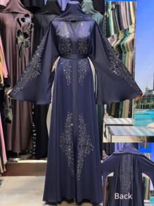 2026 New V Neck Long Sleeve Floor Length Modest Polyester Handmade <b>Flared</b> Hem Abaya Beaded Detail Women's Traditional Muslim - Product Image 1
