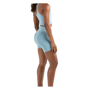 Women's Light <b>Blue</b> Sports <b>Bra</b> Set Knitted Spandex Nylon Breathable Sporty Top Shorts Solid Color Spring Summer Workout Wear - Product Image 3