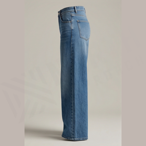 Jean en denim taille haute à jambe large pour homme, en coton délavé, coupe décontractée, style automne - Product Image 3