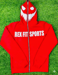 Sweat-shirt à capuche zippé pour homme REX FIT SPORTS, rouge, coupe ajustée, coton French Terry, style sportif, vêtements d'automne - Product Image 2
