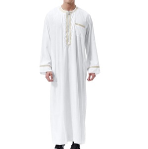 Túnica Blanca con Bolsillo en el Pecho para Hombre, Jubba de Verano de Algodón, Shalwar Kameez, Nueva Moda Qatari Dubai, Jubbah Simple y Lisa, Transpirable - Product Image 1
