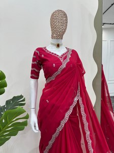 プレミアレディウェア ヴィチトラ ヘビーティビー シルクジョーゼット レヘンガ サリー 伝統的な結婚式 卒業式 ディワリ 夏 春 パーティー - Product Image 3