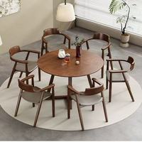 Ensemble table et chaises rondes en bois massif, style nordique minimaliste moderne, 4 places, mobilier écologique pour la maison et l'hôtel