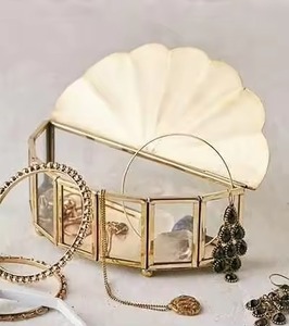 Glass Jewelry Organizer with Gold Frame Mirrored <b>Trinket</b> <b>Box</b> for Rings Earrings Necklace Bracelet Storage Display Vanity Drawer - Product Image 4