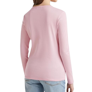 Camiseta de punto de manga larga con cuello redondo para mujer, de color sólido, 100% algodón, transpirable, informal, en oferta online. - Product Image 2