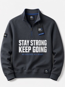 Sweat-shirts personnalisés pour hommes à col rond, demi-zip ou quart-zip, en molleton doublé, couleur unie, style zippé pour l'hiver - Product Image 1