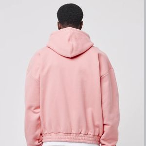 Sweat à capuche zippé rose pastel avec logo personnalisé pour homme, coupe ample, épais, décontracté, fabriqué sur mesure par Twin City Pakistan - Product Image 2