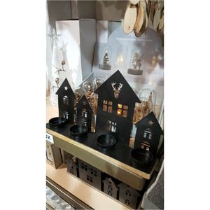 Support de bougie chauffe-plat en métal noir, motif silhouette de village, pour décoration de table de Noël, vente en gros - Product Image 1