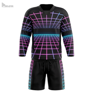 Uniforme de Hockey sobre Hielo Sublimado Personalizado de Alta Calidad, Conjunto de 2 Piezas, Estilo Outrun Vaporwave Wireframe Neon Sunset, Cintura Elástica, 100% - Product Image 1