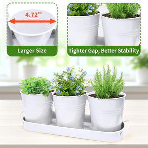 Juego de 3 Macetas Metálicas para Plantas, Macetas Redondas Duraderas para Interiores y Exteriores, para Hierbas y Plantas Pequeñas - Product Image 5