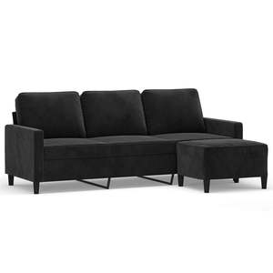 Sofá Negro de 3 Plazas con Reposapiés, Muebles Elegantes para Sala de Estar - Product Image 2