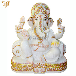 White Marble Ganesh Statue 18 Inch | Handcrafted Lord Ganesha Idol with Intricate <b>Painting</b> | Premium Marble Ganpati Murti - Product Image 3
