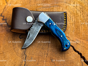Custom Hand Forged OEM Damascus Steel Pocket Knife Back <b>Lock</b> Folding Folder Gear Wholesale Private Label Industrial Grade Wood - Product Image 5