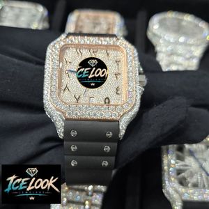 นาฬิกา ICELOOK หรูหราทรงสี่เหลี่ยมประดับเพชร ตัวเรือนสแตนเลส กระจกแซฟไฟร์ สายยาง ระบบควอตซ์อนาล็อก ขนาด 40 มม. แฟชั่นสำหรับทุกเพศ - Product Image 3
