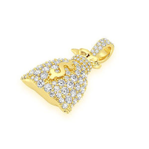 Colgante de Oro Sólido de 10K Personalizado con Diamante Cultivado en Laboratorio, Diseño de Bolsa de Dinero Emocional y Símbolo de Dólar, Joyería de Lujo Estilo Hip Hop Bling, Regalo - Product Image 1