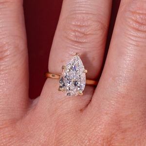 Bague solitaire en diamant taille poire de 3,02 carats cultivé en laboratoire pour femme, or massif 14 carats, pour un cadeau d'anniversaire de mariage pour une petite amie - Product Image 1