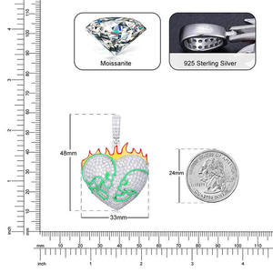 Heart Shape Moissanite Pendant With Green Islamic Calligraphy And Flame Design 925 <b>Silver</b> Hiphop Jewelry Unisex Everyday Wear - Product Image 5
