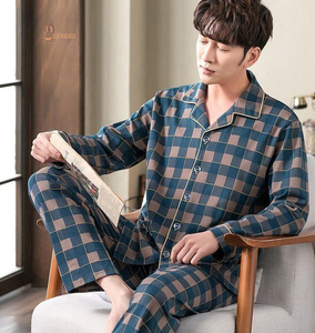 <b>Men's</b> Winter Solid Soft Sleepwear Cotton Turn-down Collar Long Sleeve Pajamas Plus Size Room <b>Lounge</b> Wear - Product Image 1