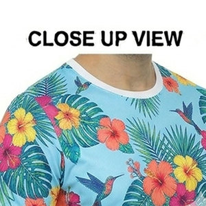 Camiseta de Manga Corta con Estampado Floral Tropical para Uso Diario, Cuello Redondo, Corte Regular, Estilo Casual con Ribete en Contraste - Product Image 2