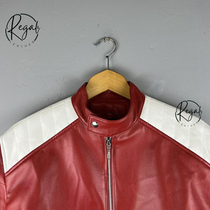 2026 Best Men's Red Leather Motorcycle <b>Jacket</b> in Cowhide - Handmade 90s Style fully <b>Lined</b> - Product Image 3