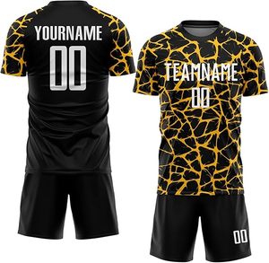 Maillot de football personnalisé à motif craquelé noir et jaune, manches courtes, respirant, coupe athlétique, uniforme d'équipe pour hommes - Product Image 2