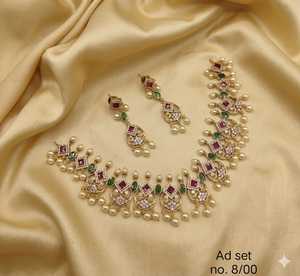 Traditional High Quality Gold Rhodium Plated Classic Flower Design Certified Kundan Necklace <b>Set</b> Zircon Stone Wedding Gift - Product Image 1