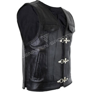 Veste sans manches en cuir véritable pour moto, col montant, printemps et automne, unisexe, taille plus, en cuir de vache - Product Image 2