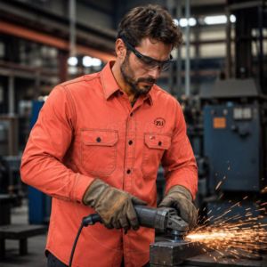 Chemise de travail orange à manches longues, coupe classique, vêtements de sécurité pour atelier, protection anti-chaleur, 100% coton, pour hommes, résistante aux flammes - Product Image 5