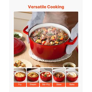 Pentola Olandese Robusta da 6 Quarti, Utensile da Cucina in Ghisa da 5L con Doppio Manico, Compatibile con Forno e Induzione, Coperchio in Metallo Smaltato - Product Image 6