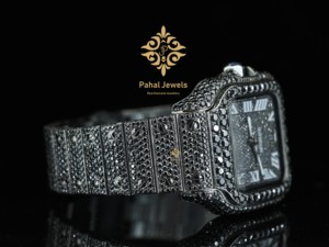 Montre mécanique automatique de luxe Pahal Jewels, boîtier rectangulaire, acier inoxydable, cadran noir, chiffres romains, cristal saphir - Product Image 4