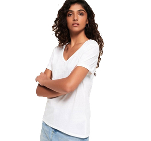 T-shirt en jersey de coton blanc à col en V et manches courtes pour femme, coupe classique, couleur unie, respirant, idéal printemps-été - Product Image 5