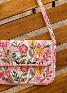 Bolso de Hombro Cruzado de Lujo Hecho a Mano con Cuentas Florales, Bolso de Mano Bordado con Cuentas de Semillas, Moda Femenina, Portátil y Seguro - Product Image 5