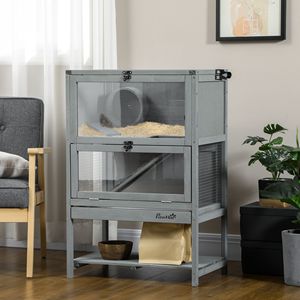 Casetta Classica in Legno di Abete a 2 Piani per Animali Domestici di Piccola Taglia - Grigia, da Interno, in Abete Massiccio - Product Image 2
