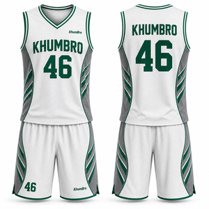 KhumBro Basketball Jersey Set Men White Green Sublimated V-Neck Tank Top Shorts Breathable Mesh <b>Athletic</b> Uniform Adult - Product Image 6