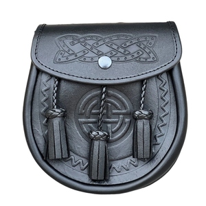 Premium Genuine Leather Celtic Sporran with Embossed Knotwork Design, Three Braided Tassels and <b>Snap</b> Closure for Scottish - Product Image 1