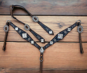 Ensemble de harnais western en nylon argenté pour cheval, avec têtière, collier de poitrée et rênes, double épaisseur, équipement équestre durable et réglable - Product Image 1