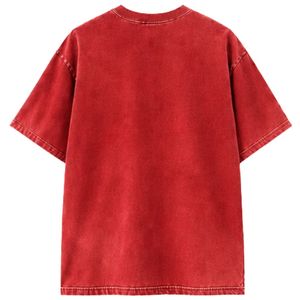 Vintage Washed <b>Red</b> <b>Oversized</b> Cotton T <b>Shirt</b> with Embroidered Chest Logo Unisex Streetwear Tee - Product Image 2