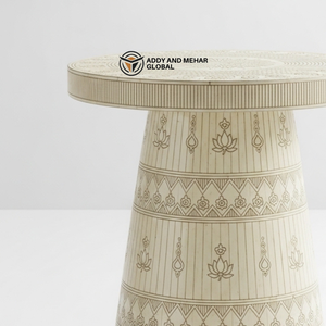 Luxury White Bone Inlay End Table – Traditional Floral Pattern Designer White Bone Inlay Accent Table for Living Room - Product Image 2