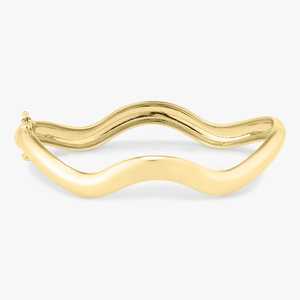14K Solid Gold Plain Wavy Bangle <b>Bracelets</b> Custom Minimalist Elegant Modern Statement <b>Cuff</b> for Women Adjustable 6.25" Wholesale - Product Image 1