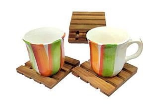ชุดแผ่นรองแก้วไม้แบบมีร่อง สำหรับแก้วกาแฟและถ้วยชา แผ่นรองเครื่องดื่มทรงสี่เหลี่ยมไม้ ที่รองแก้วไม้สไตล์เรียบง่าย ชุดป้องกันโต๊ะ จำนวน 6 ชิ้น - Product Image 2