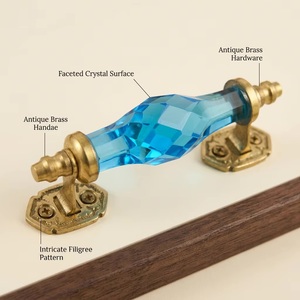 Poignée de meuble en laiton moderne Ba Crystal Blue Glass pour armoire, commode, tiroir, chambre et salon - Product Image 5