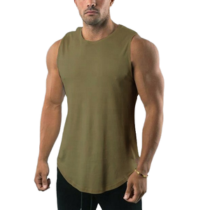 Camiseta sin Mangas para Hombre, Color Verde Oliva, Cuello Redondo, Tejido Sólido, Estilo Casual - Product Image 4