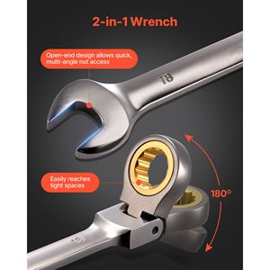 Set di chiavi a cricchetto a testa flessibile da 24 pezzi, SAE e metriche, 72 denti, in acciaio Cr-V, con chiavi a bussola da 17 mm e 12 mm - Product Image 4