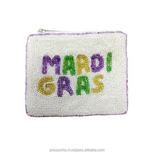 Mardi Gras Beaded Coin Pouch Handmade Letter Embroidery Zipper Clutch Bag Custom Party Favor Gift <b>Small</b> <b>Wallet</b> Festival Purse - Product Image 1