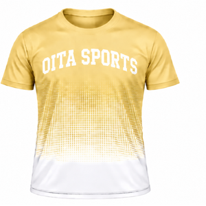 Yellow and <b>White</b> Gradient Sublimation T <b>Shirt</b> <b>Men</b> <b>Short</b> <b>Sleeve</b> Crew Neck Custom Printed Sports Training Performance Athletic - Product Image 1