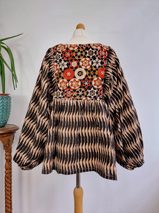 Blusa bohemia de algodón puro Top logotipo bordado terroso Floral indio Bagru bloque estampado globo ropa de día Casual tanque verano - Product Image 4