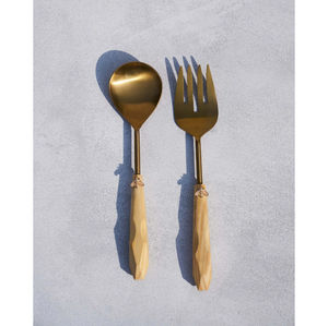 Juego de utensilios de cocina decorativos de metal con diseño de hoja dorada, de acero inoxidable ecológico con mango de latón, para servir ensaladas en restaurantes. - Product Image 6