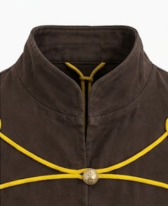 เสื้อแจ็คเก็ตวินเทจสีน้ำตาลและสีน้ำตาลเข้มสำหรับผู้ชาย พร้อมโซ่สีเหลืองแบบถัก คอตั้งทรงสลิม ซิปแบบสายรัด - Product Image 4
